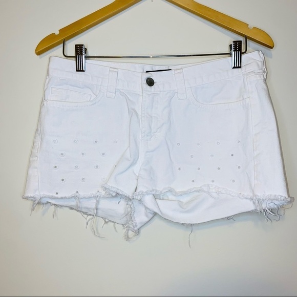 J Brand White Rigid Denim Eyelet Frayed Hem Shorts Size 27 - Picture 3 of 7